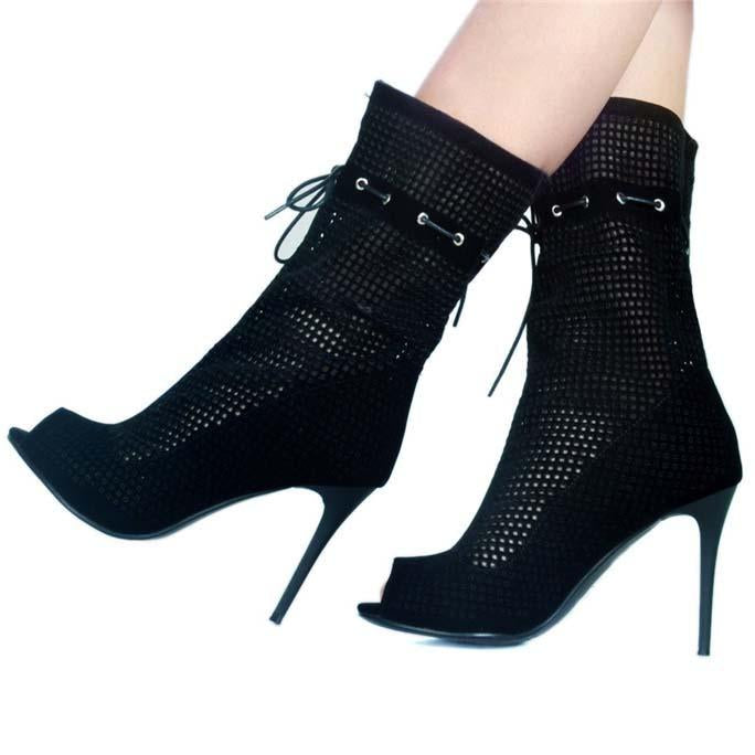 TAAFO Strap Suede Leather Peep Toe Sandals