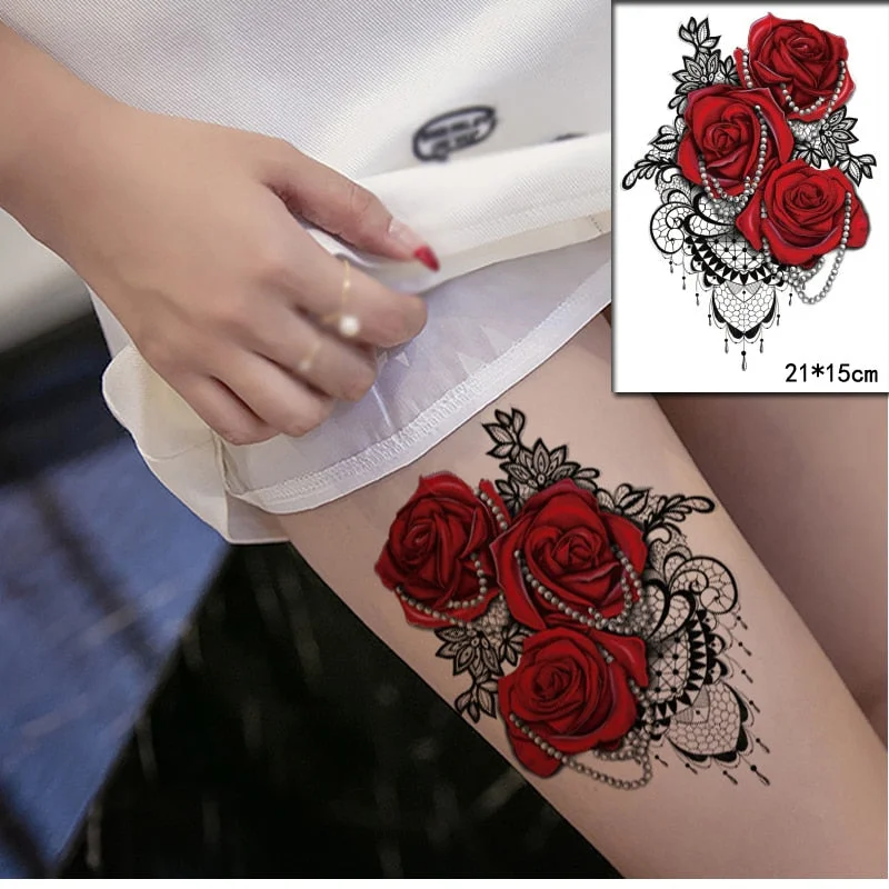 Temporary Tattoo Stickers Sexy Rose Heart-shaped Wreath Fake Tatto Waterproof Tatoo Back Leg Arm Belly Big Size for Women Girl