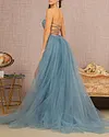 Glittery Embroidered Tulle Slit Overskirt Gown