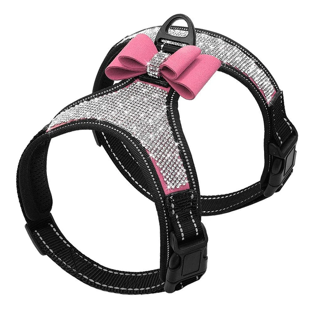 Dogs Harnesses Vest Bling Rhinestone Bowknot Chain-VESSFUL
