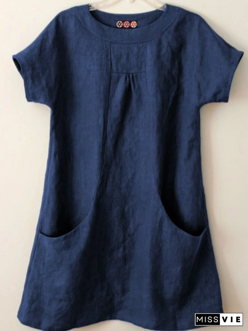 Short Sleeve Pockets Cotton-Blend Shirts & Tops