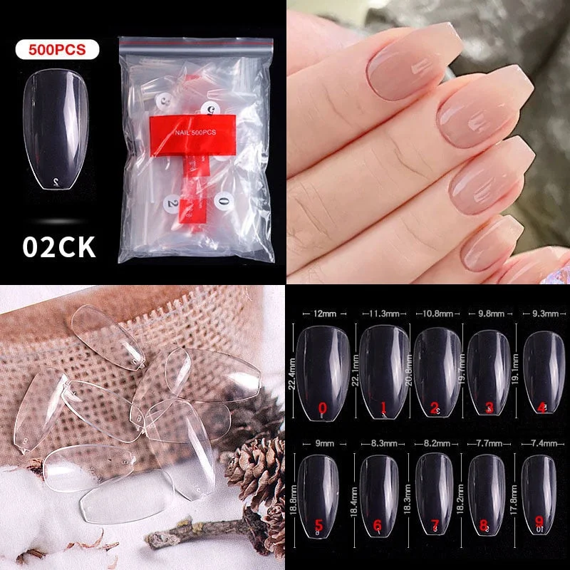 500Pcs False Nail Extension French Natural Transparent Stiletto Coffin False Nails Tips Long Acrylic UV Gel Nail Polish Manicure-Nail Inspo