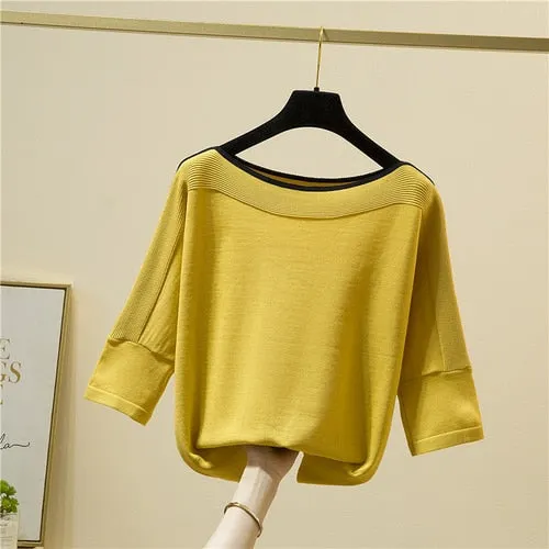 Summer Fashion Women Tops Knitted Solid Tshirt Ice Silk Pullover Short Sleeve Loose Thin Tops Women's Clothing New Clothes 14425