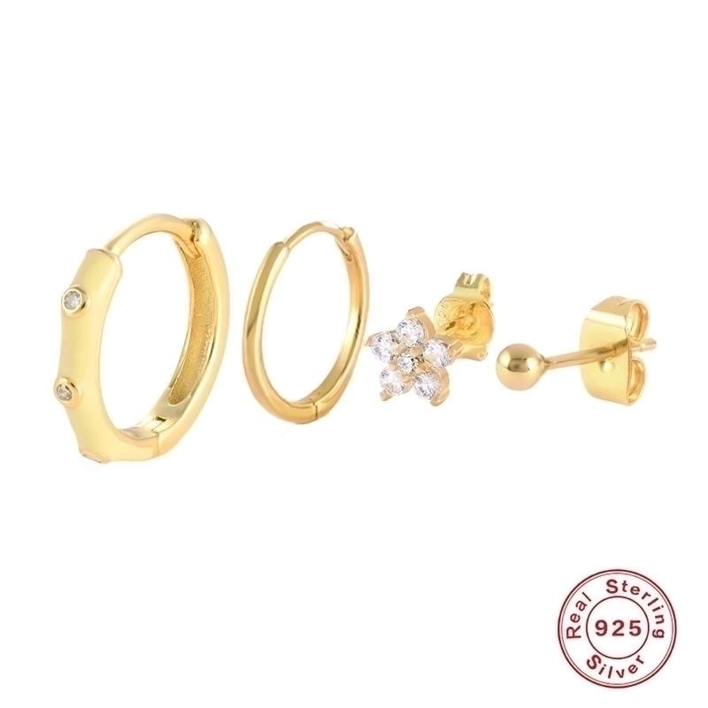 1 Set 925 Sterling Silver Gem Geometric Earrings Ear Studs