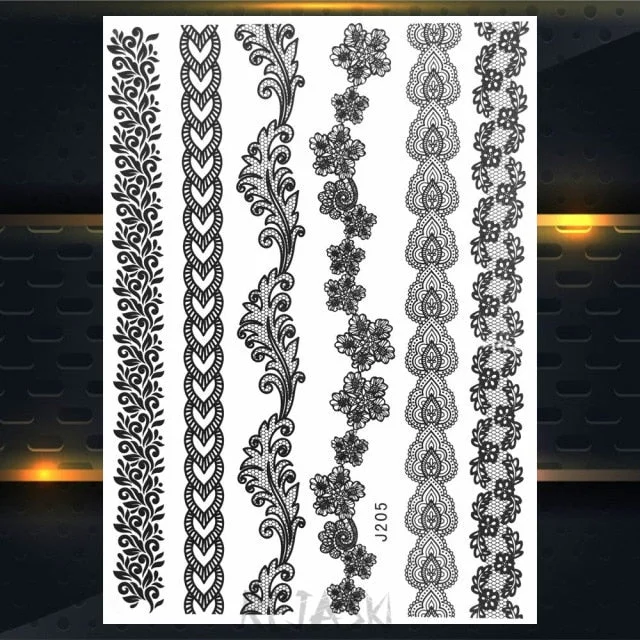 REJASKI Black Henna Lace Temporary Tattoos Sticker For WOmen Butterfly Moth Mehndi Flower Fake Tatoo Sticker Feather Flora Tatoo