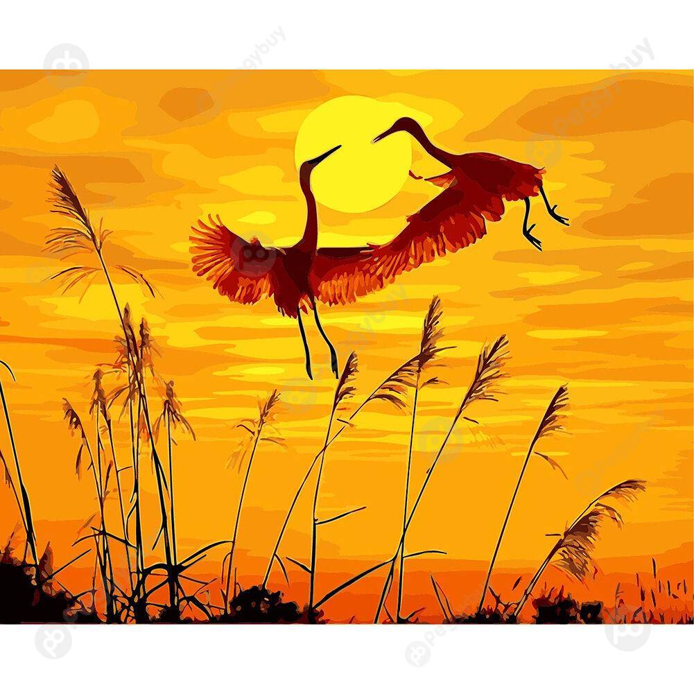 

50*40CM Paint By Numbers-Sunset Crane, 501 Original