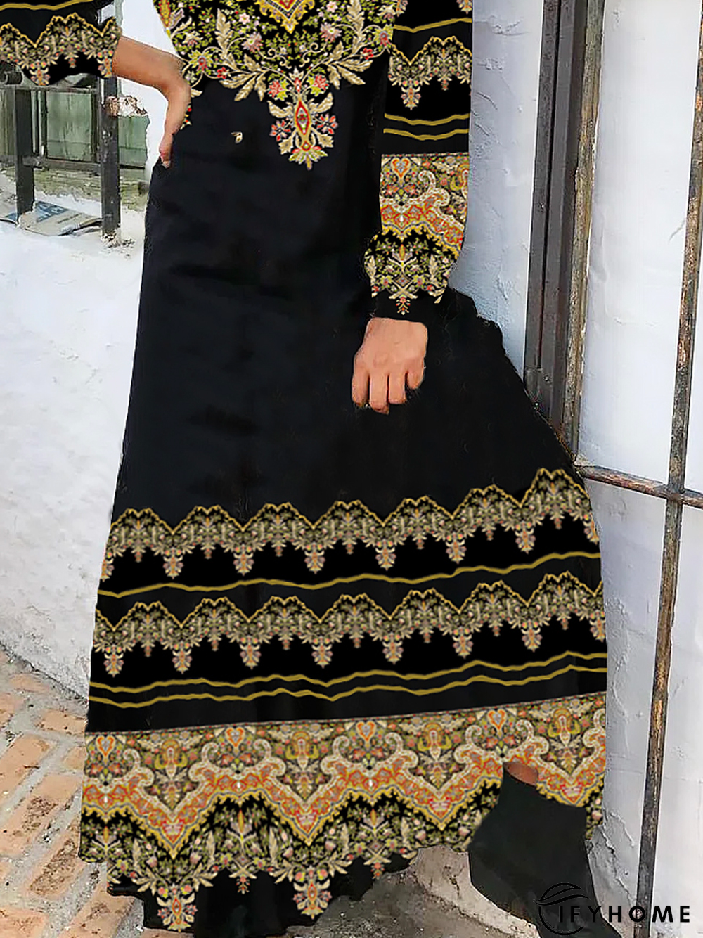 V Neck Casual Jersey Ethnic Dress | IFYHOME