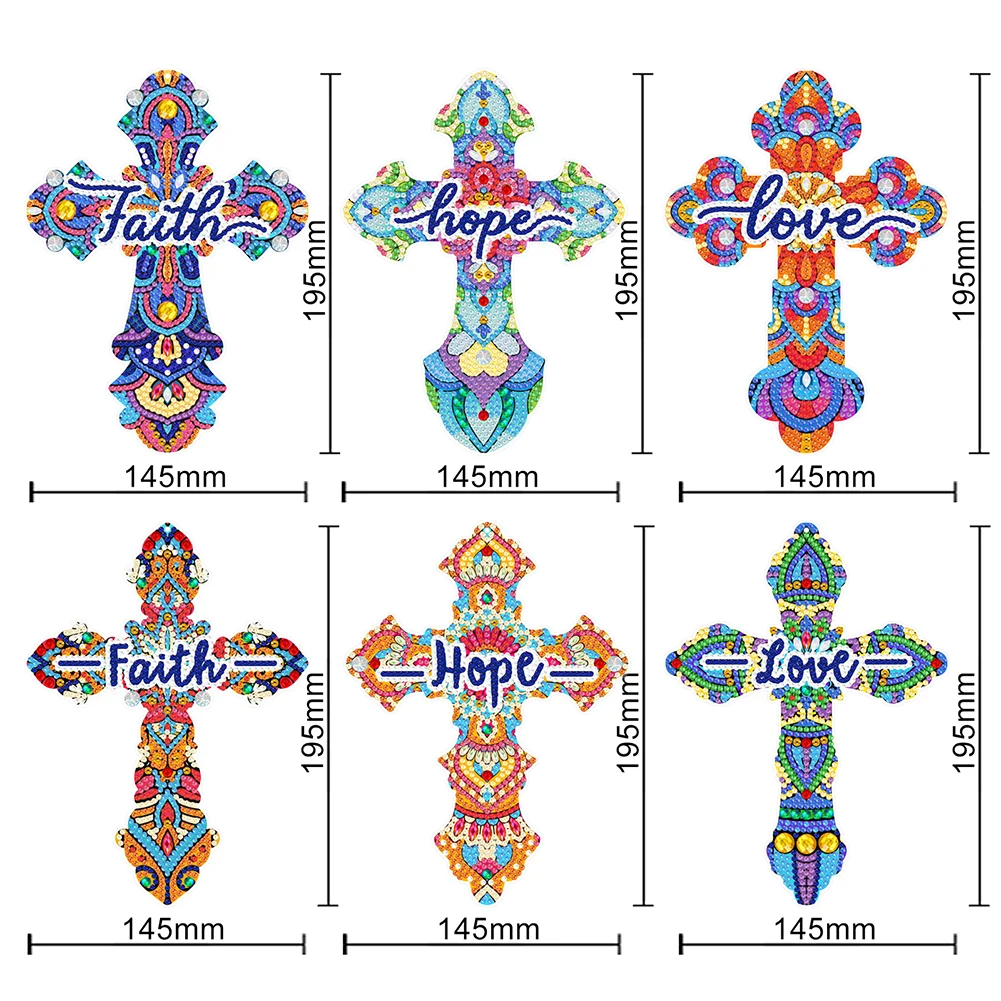 6pcs DIY Cross Diamond Painting Bookmarks with Crystal Pendant(Single Sided)