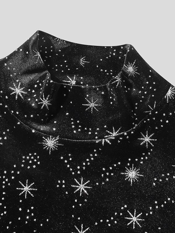 Aonga - Mens Turtleneck Velvet Glittering Long Sleeve T-ShirtI aonga