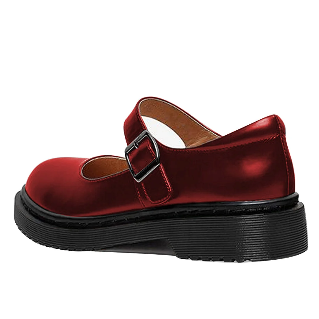 Shiny Maroon Vegan Leather Round Toe Formal Comfy Mary Jane Shoes