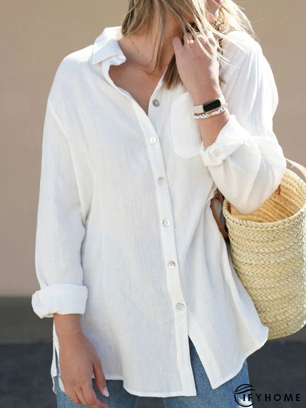 Casual Cotton Loose Shawl Collar Blouse | IFYHOME