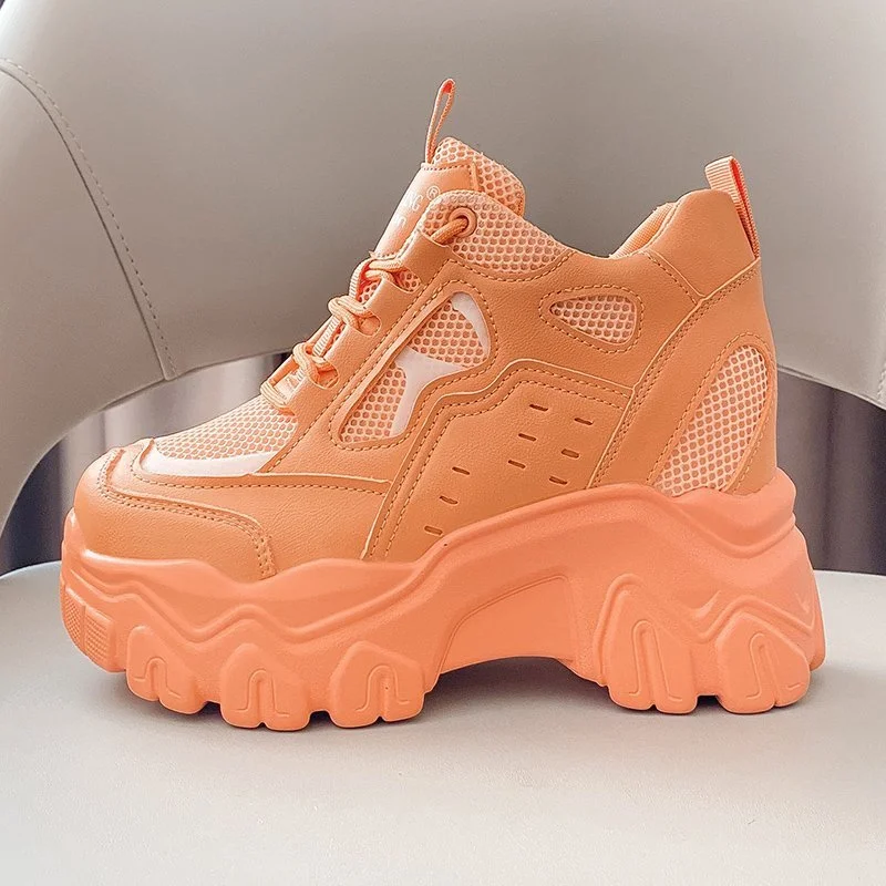 Women High Top Sneakers 2022 Spring Breathble Chunky Casual Shoes New Outdoor Thick Bottom Trend Women Vulcanized Dad Shoes 10cm