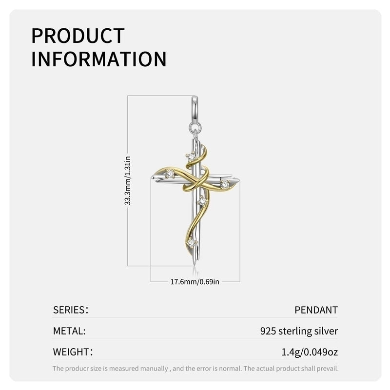 1 Piece 925 Sterling Silver Rhinestones Cross Pendants Jewelry Accessories
