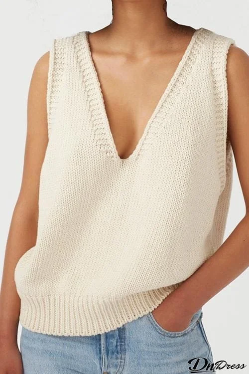 Deep V Neck Loose Sweater Vest