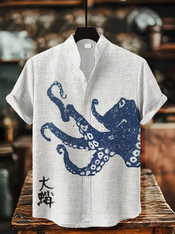 Men's Octopus Japanese Art Print Casual Shirt