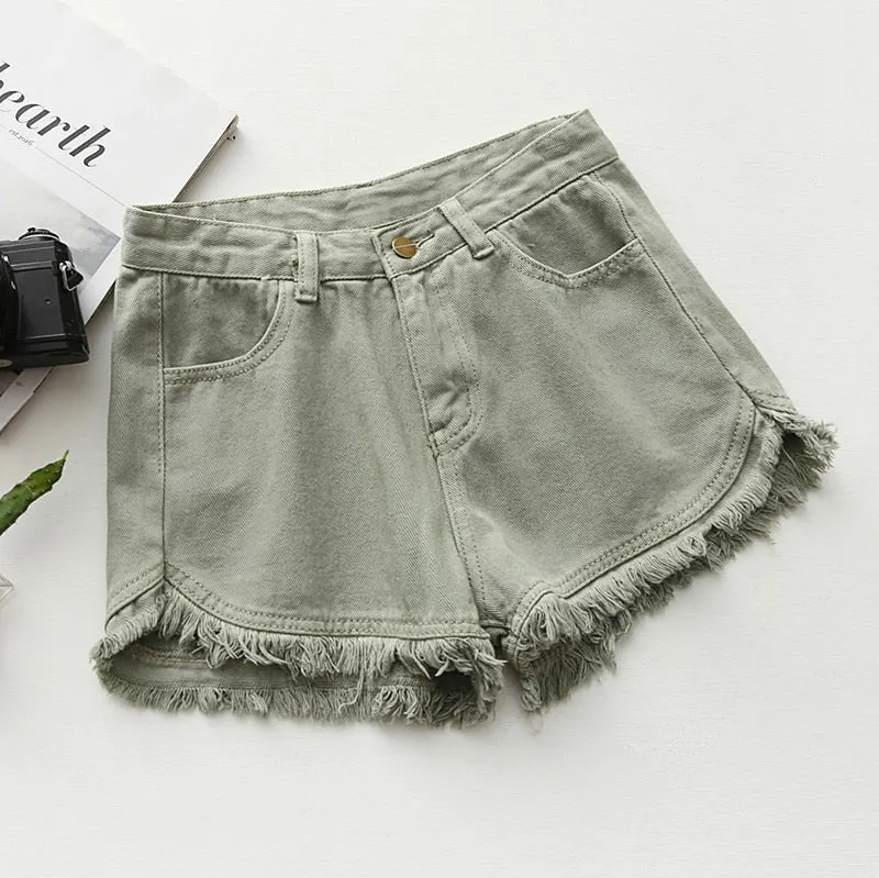 Zoki Sexy Tassel Women Denim Shorts Fashion Summer Slim Korean Chic Girl Ankle-Length Pants Black Jeans Washed Street Wear 2021