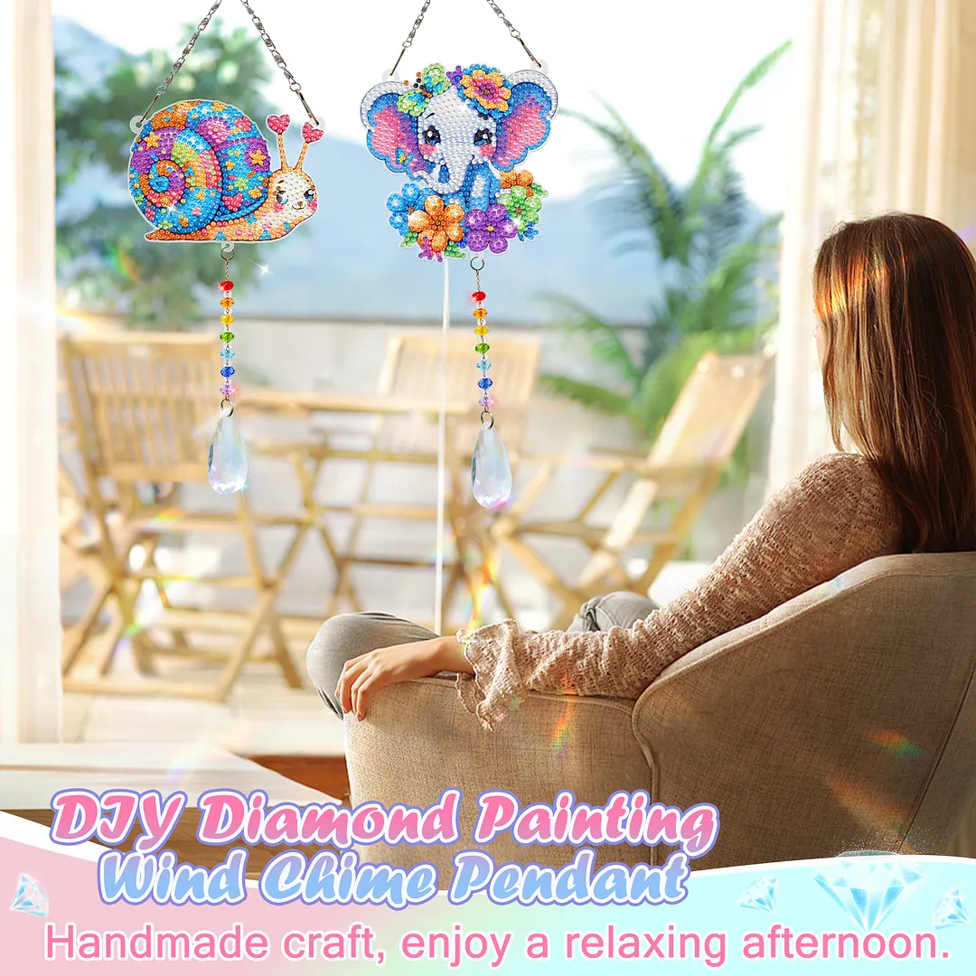 2Pcs Snails and Elephants DIY Double-Sided Diamond Painting Hanging Kits Diamond Painting Suncatcher Craft Kit for Home Garden Wall Decor Gift