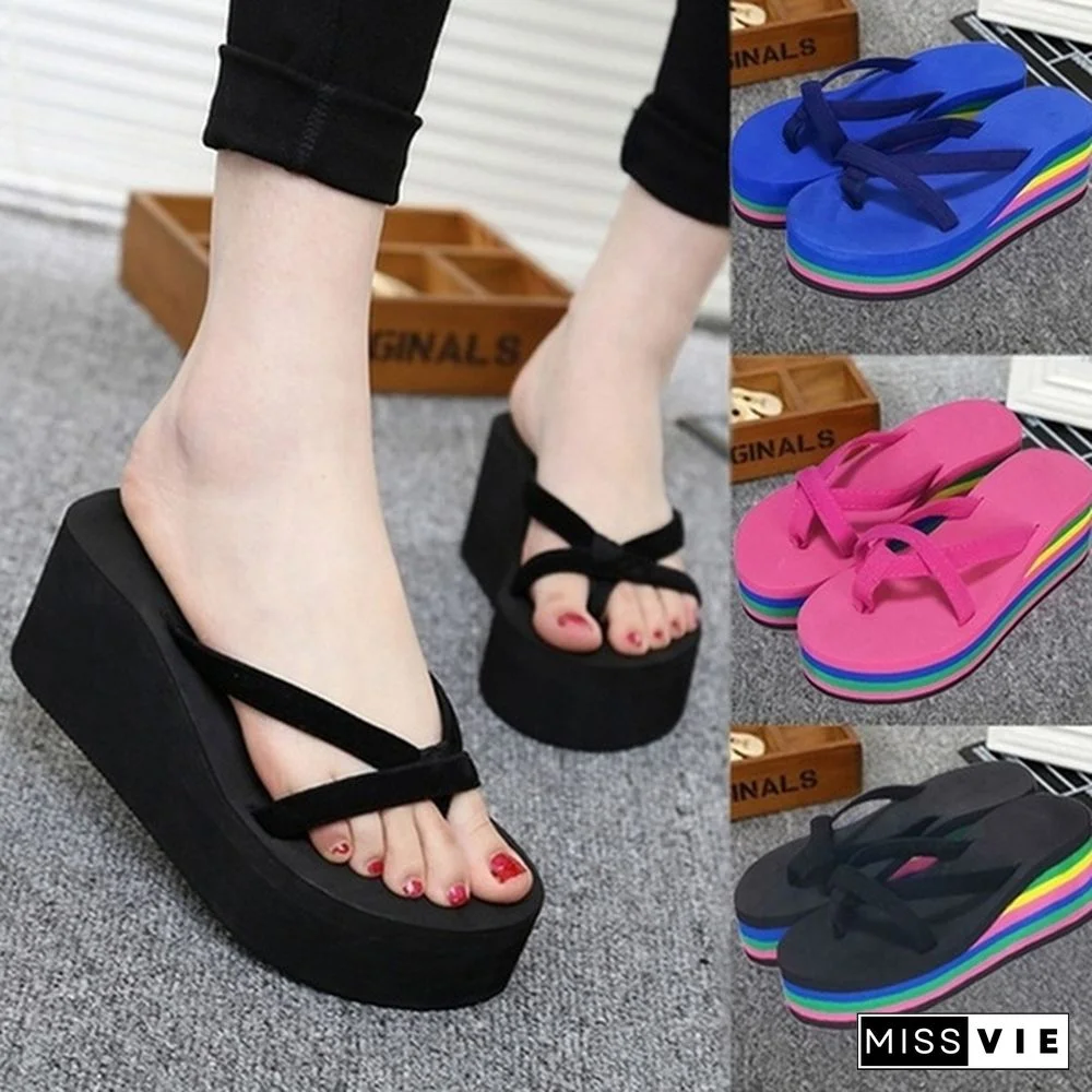 7 Colors Fashion Women Summer Casual Flip Flops Beach Slippers Sandals Summer Wedge Sandals Shoes