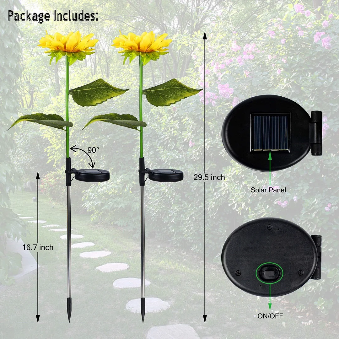 2 Pack Solar Powered Sunflower Outdoor Garden Light