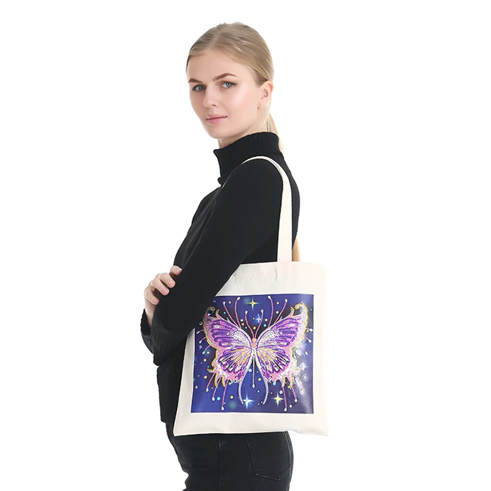 DIY Diamond Painting Eco-Friendly Canvas Bag - Purple Butterfly