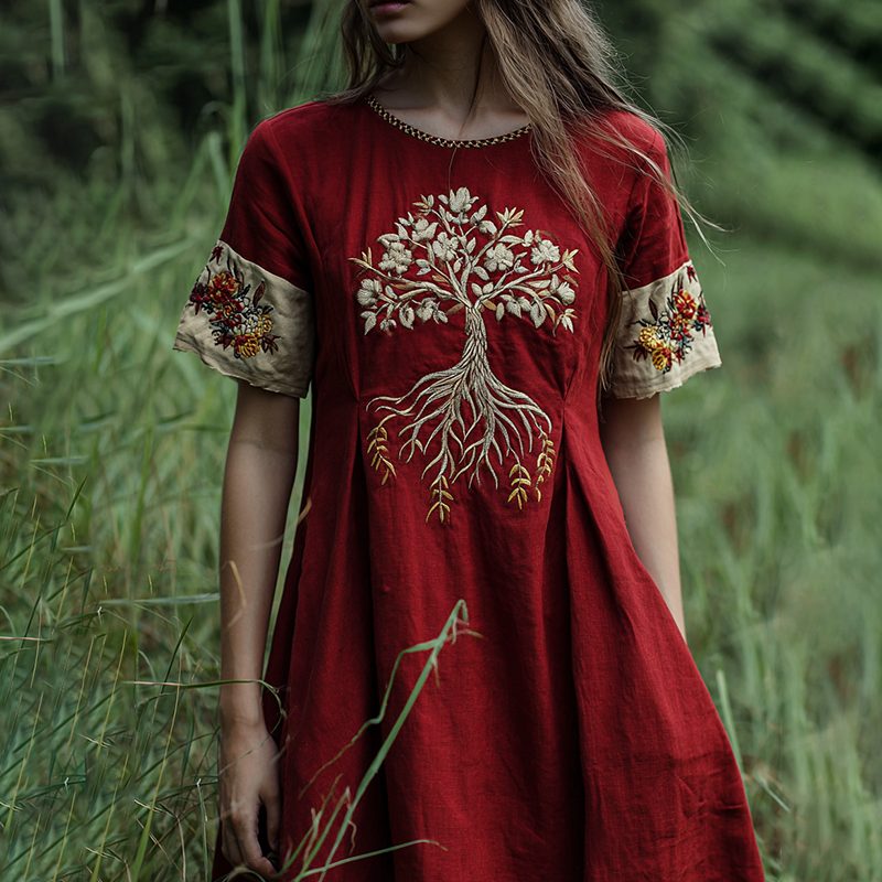 Comstylish Vintage Viking Life Of Tree Art Linen Maxi Dress
