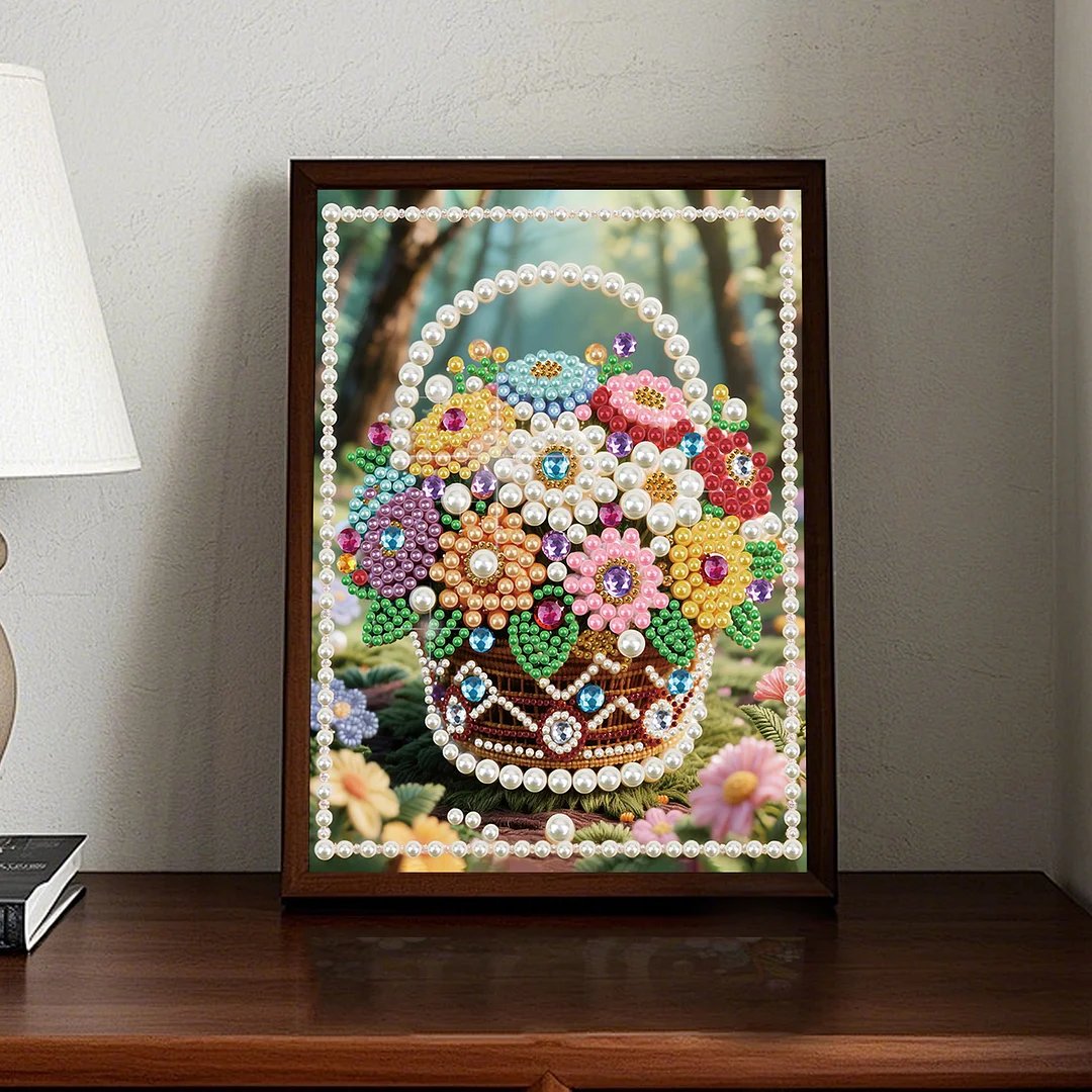 Brown Flower Basket DIY Partial Diamond Pearl Painting Art Kits 30x40cm Special Shape Pearl Gem Paintings Picture Arts Craft for Home Wall Decor