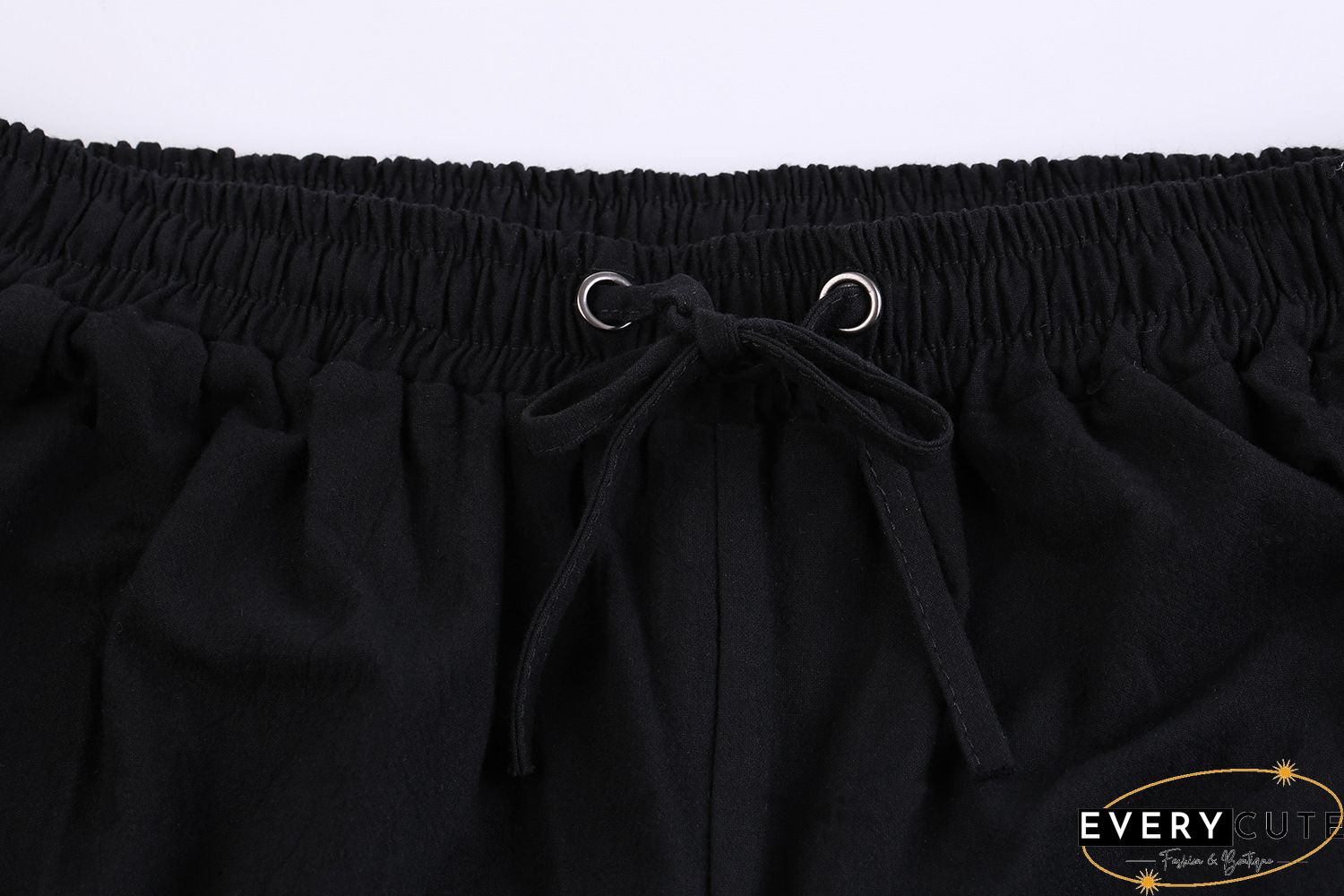 Pure Color High Waist Pockets Casual Lace up Pants