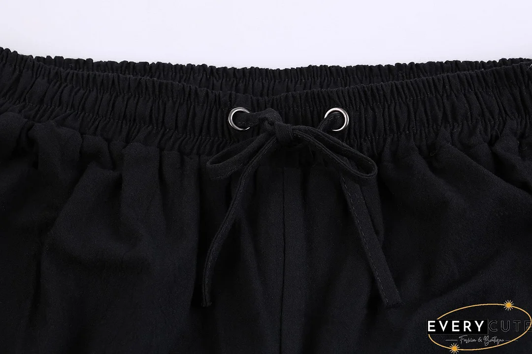 Pure Color High Waist Pockets Casual Lace up Pants