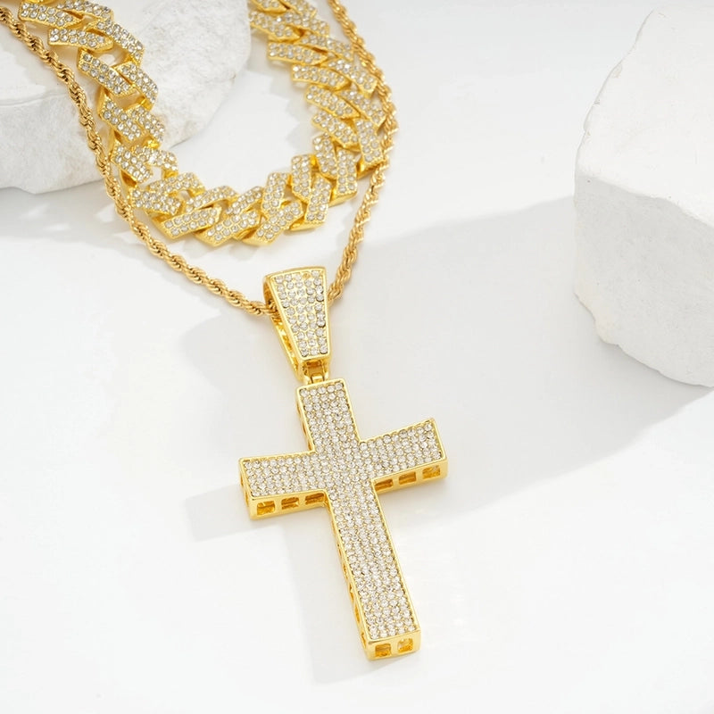 Hip-Hop Cross Alloy Rhinestones Unisex Pendant Necklace Men Pendant Necklaces