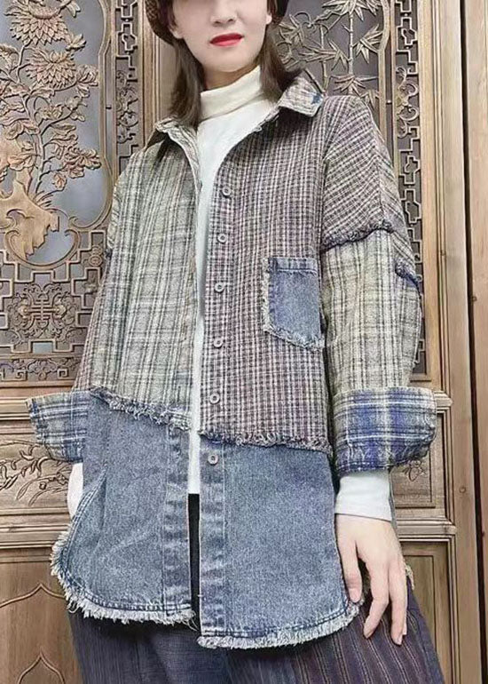 VCSHOES Colorblock button Peter Pan Collar Pockets Patchwork coats Spring