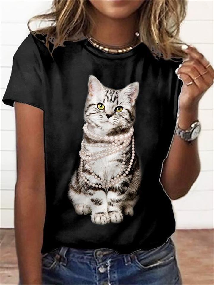 Summer Casual Short-sleeved 3D Animal Print Round Neck T-shirt
