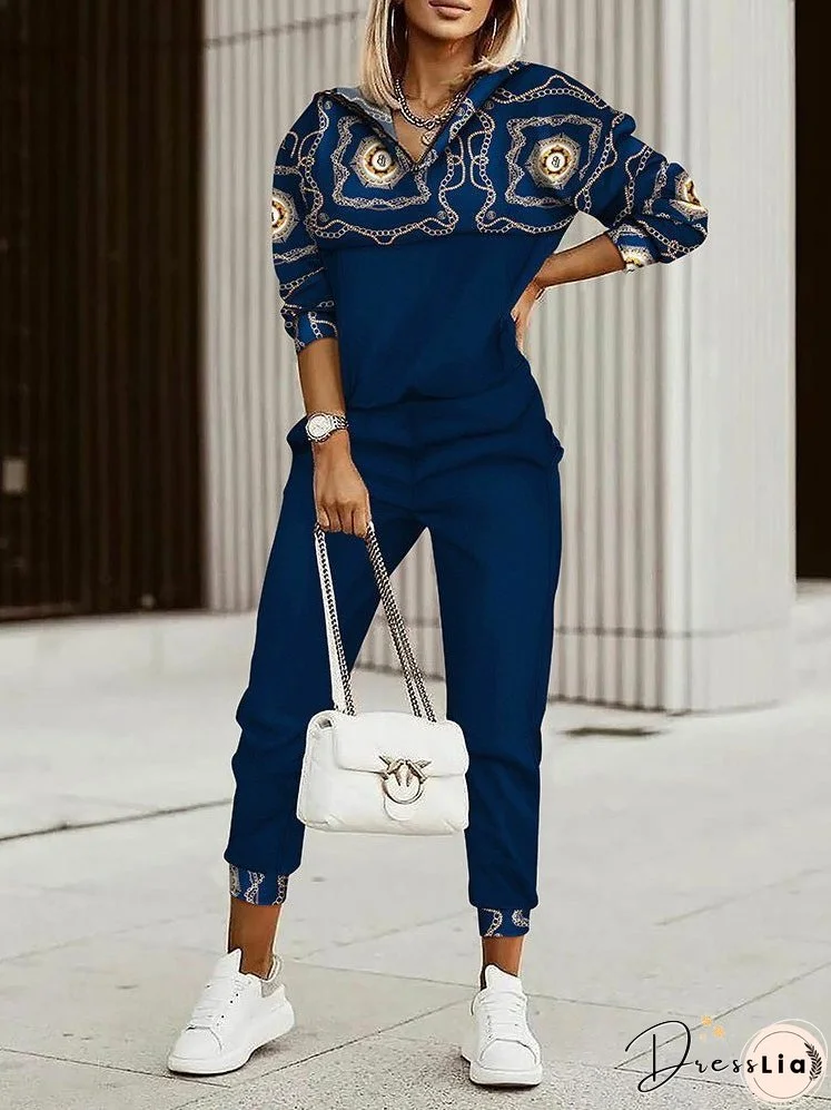 Sets Printed Long Sleeve Hoody & Pants Casual Two-Piece Set for Women