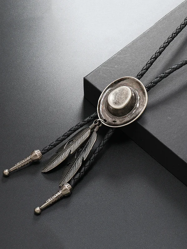 Fashion Western Cowboy Hat Feather-Shaped Pendant Necklace