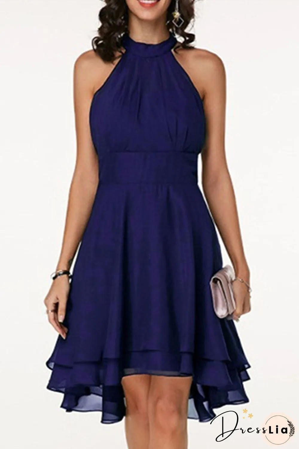 Fashion Street Solid Split Joint Halter A Line Dresses(7 Colors)