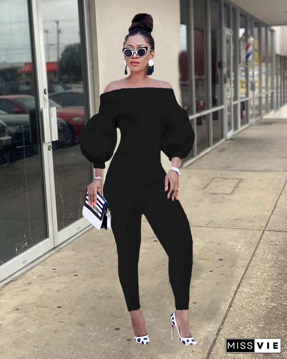 Sexy Off Shoulder Lantern Sleeve One Piece Jumpsuits