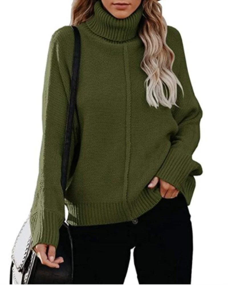 Fitshinling Bohemian Women's Turtleneck Sweater Knitwear Patchwork Reverse Line Jumper Pullover Winter Tops Holiday Sweaters New