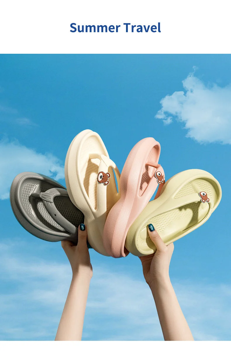 Couples Flip Flops For Women  2022 Summer Women Slippers Outdoor Solid Black Anti-Skid Beach 5Cm Thick Sole Platform Slipper