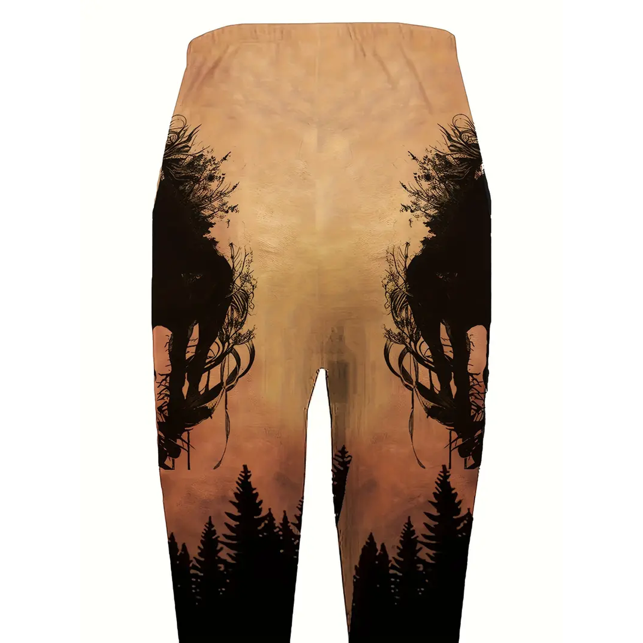 Long Length Slim Fit Geometric Patterned Polyester Cowboy Horse Print Leggings - Elastic Waist, Mid Stretch, Casual Styl