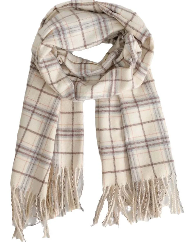 Ladies Vintage Checked Pattern Fringe Knit Scarf