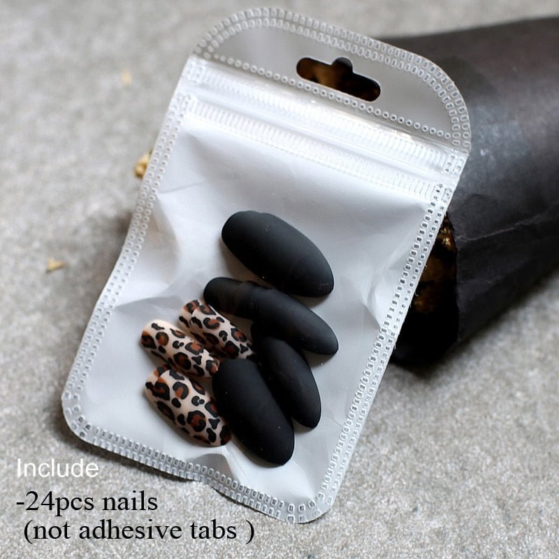matte Black almond Leopard print fasle nails Scrub Burgundy Tiger nude fake nail stiletto 24pcs full sets faux ongles