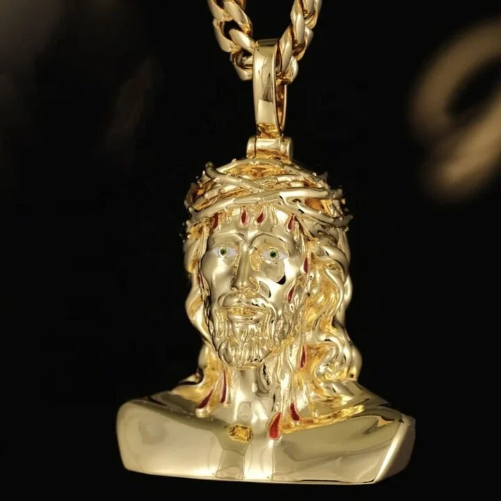 18k Gold Plated Mirror Polished Jesus Christ Pendant Necklace-VESSFUL