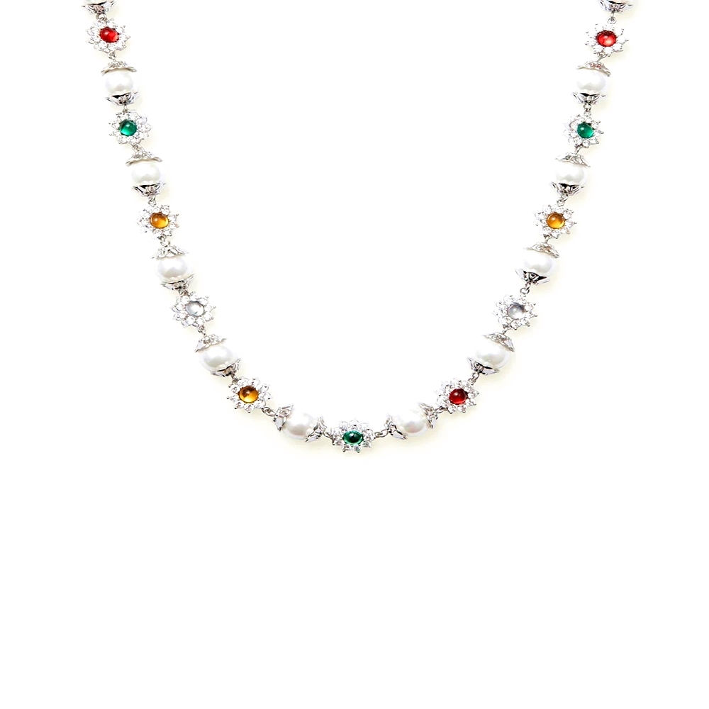 Daisy Pearl Necklace in Silver