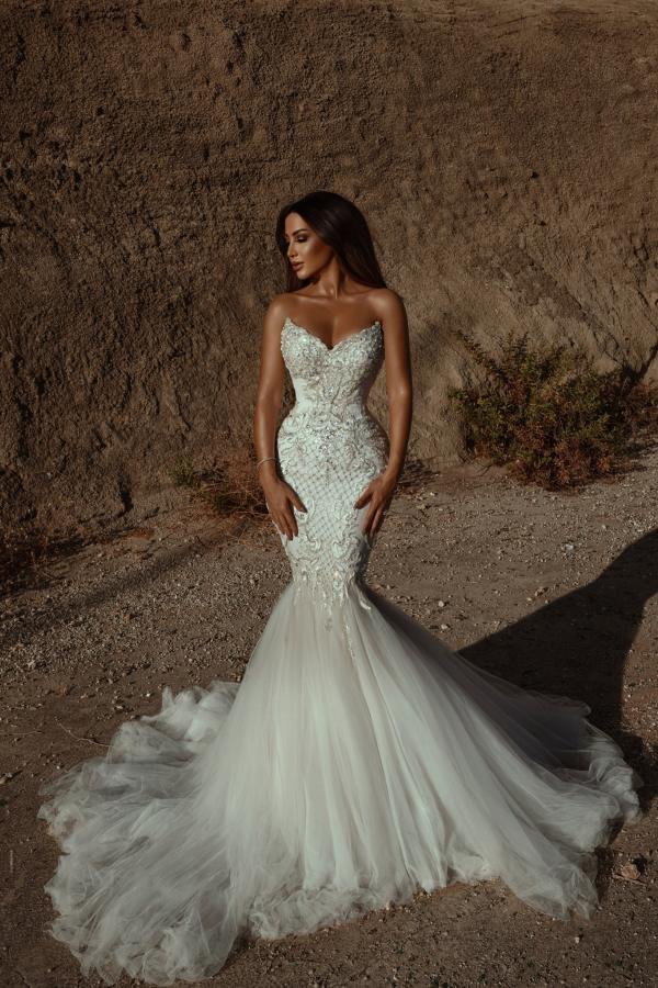 Classy Backless Tulle Long Meramid Sweetheart Wedding Dress with Appliques Lace | Ballbellas Ballbellas