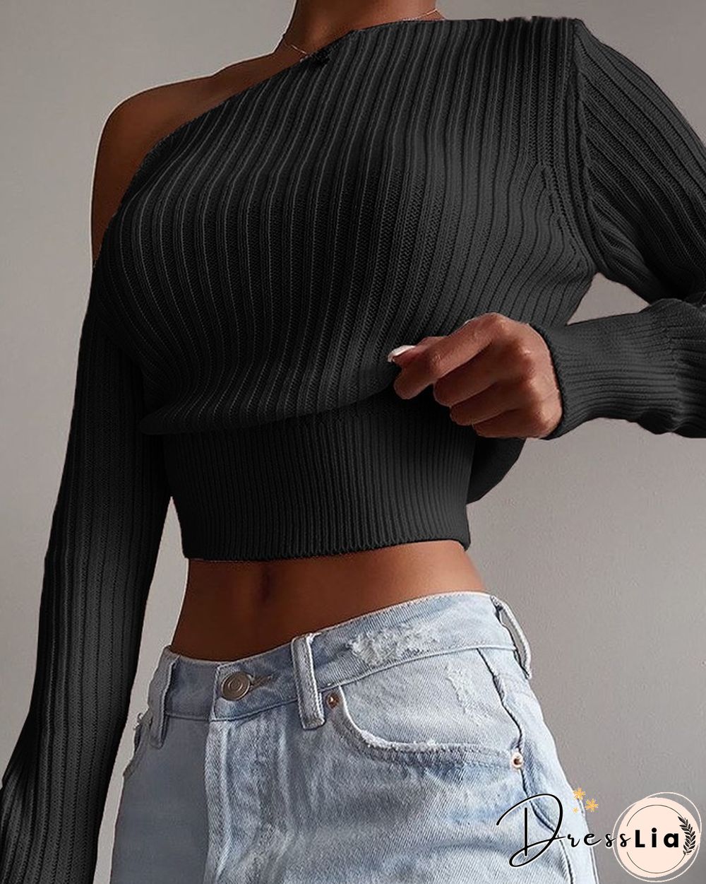 Solid Color Long Sleeve Cropped Sweater