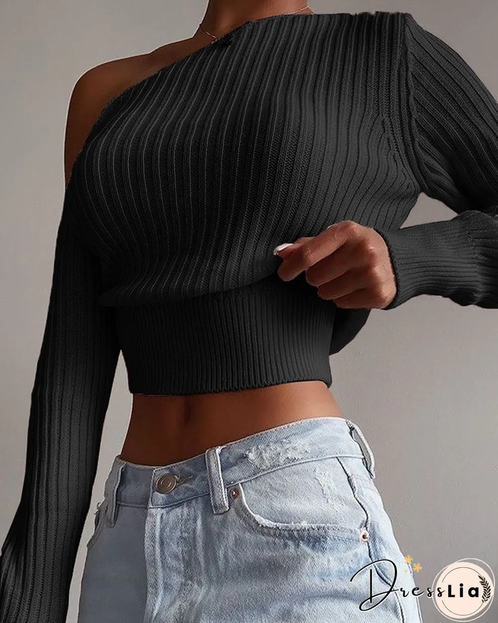Solid Color Long Sleeve Cropped Sweater