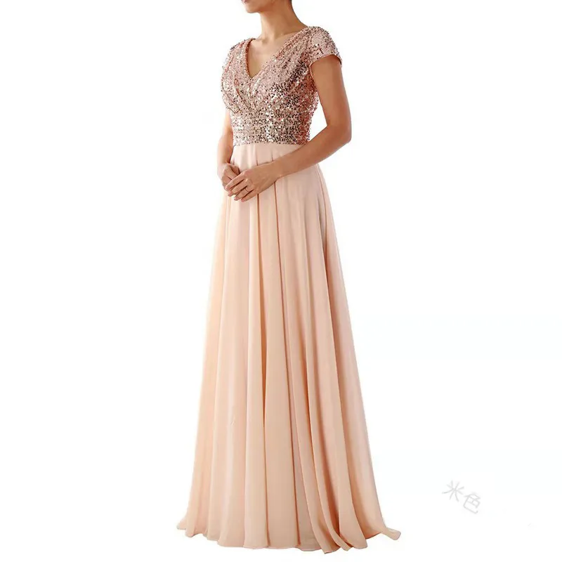 Brownm Brownm New Spring And Summer Women's Sleeveless Dress V-Necked Bright Film Temperament Chiffon Splicing Evening Dress