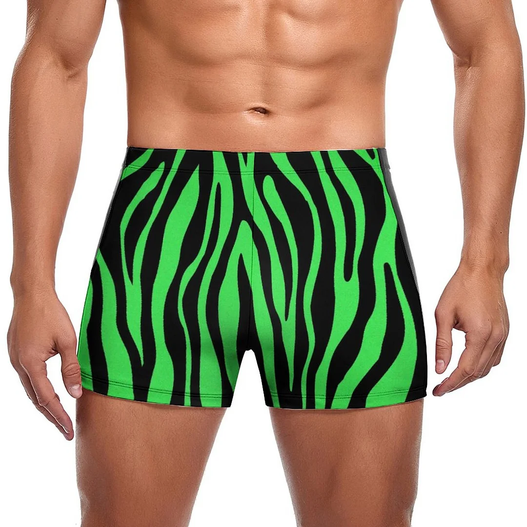 SFNEEWHO Lime Green Zebra Swim Brief Square Leg Mens Board Shorts