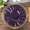 10 Pack | 9" Purple Hard Plastic Dinner Plates with Gold Ruffled Rim, Heavy Duty Disposable Dinnerware
