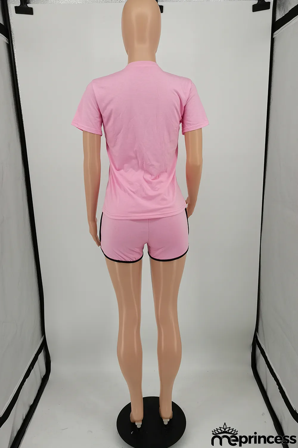 Fluorescent Green Fashion Casual Solid Basic O Neck Short Sleeve Two Pieces