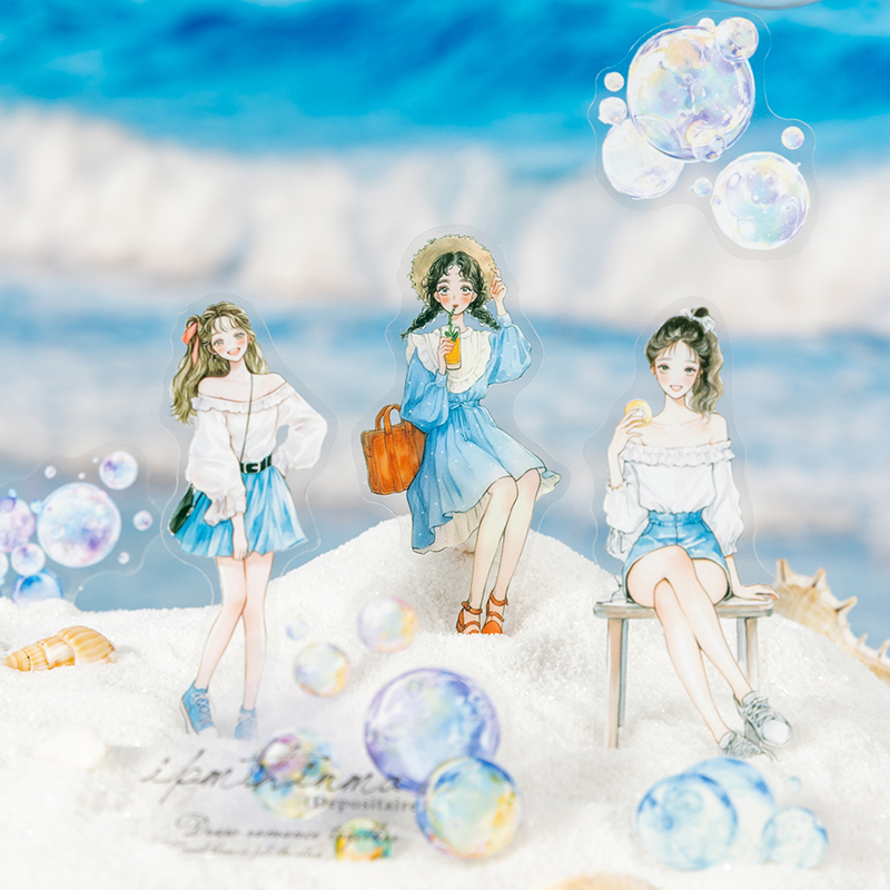 PET 스티커 - 영원한 여름 시리즈 빈티지 캐릭터 바다 파도